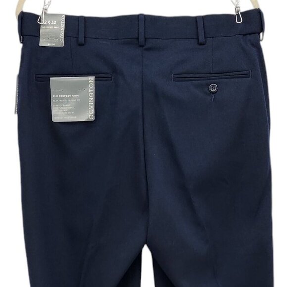 NWT Covington The Perfect Pant Flat Front Classic Fit Navy Blue Pants Mens 32X32 - Picture 4 of 10